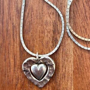 Vintage Sterling Silver Heart Pendant Necklace 18”